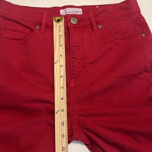 LOFT Red Frayed High Rise Skinny Crop Jeans Size 4 - Picture 6 of 14
